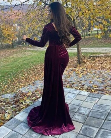 2023 Elegant Velvet High Neck Evening Dresses With Sleeves A Line