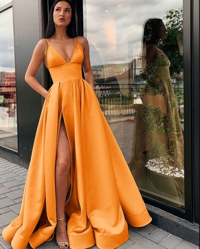 Orange Satin Spaghetti Strap A-line Fashion Prom Dresses, CP0043 – clover  sew