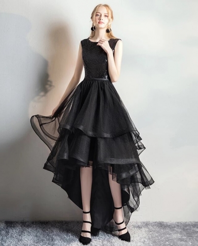 Black prom dress short in front long in outlet back