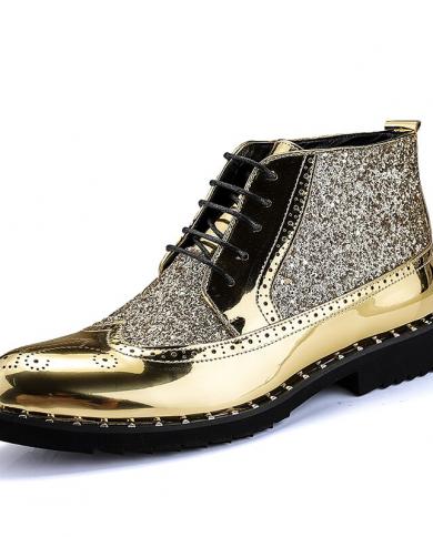 princess polly baby blue dress Luxury Brand Design Mens Dress Shoes Gold Pu Leather Ankle Boots Fashion  Sequined Formal Shoes Laceup Footwear Plus Siz Shoe Size 6 Color black boots