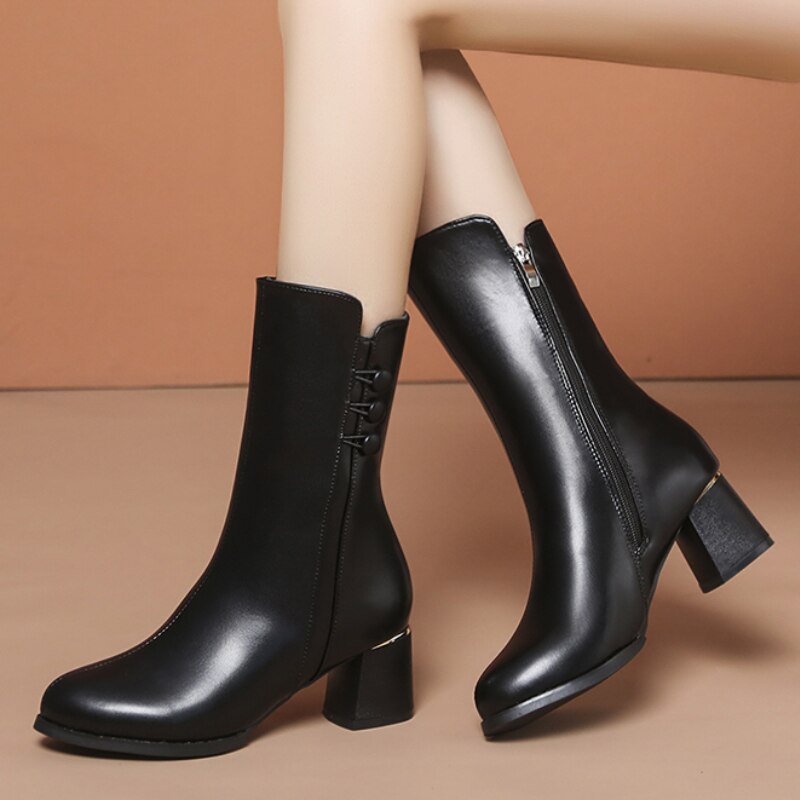 leather boots with a heel