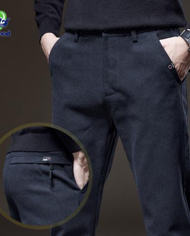 מכנסי גברים סתיו חורף עסקים בד מוברש מכנסיים ארוכים שמלת משרד חליפת מכנס זכר עבה hommes pantalones hom