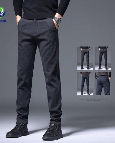 סתיו חורף מכנסיים לגברים עסק מוברש בד עבה חליפת קזואל משרדית חליפת מכנסיים ארוכים כיס רוכסן כחול אפור שחור מכנסיים