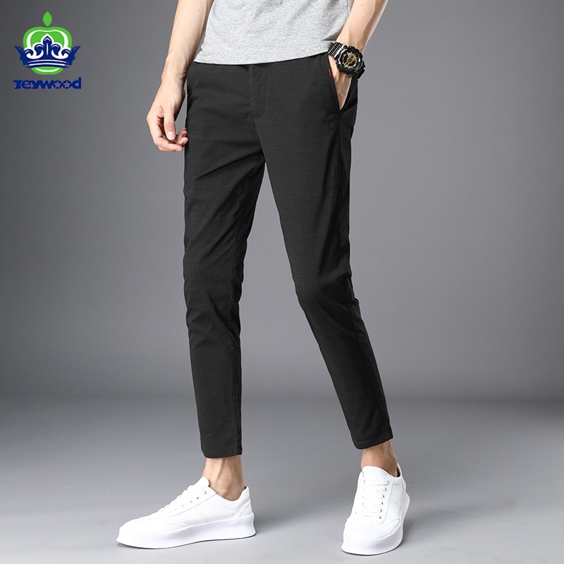 100% Cotton Men Pants Korean Ankle Pants Casual Long Pants Summer Slim Fit  Trousers Black Pants with Back Pocket, Men's Fashion, Bottoms, Chinos on  Carousell