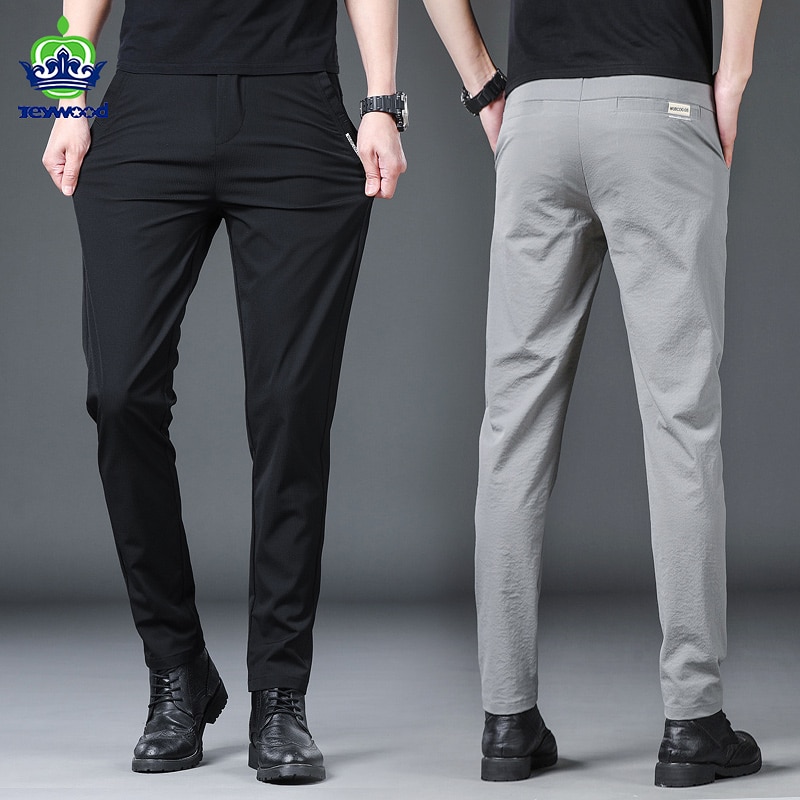 2023 Summer Pants Mens Stretch Slim Fit Elastic Waist Formal Business  Classic Thin Casual Trousers Male Black Gray 28 3 size 30 Color Black