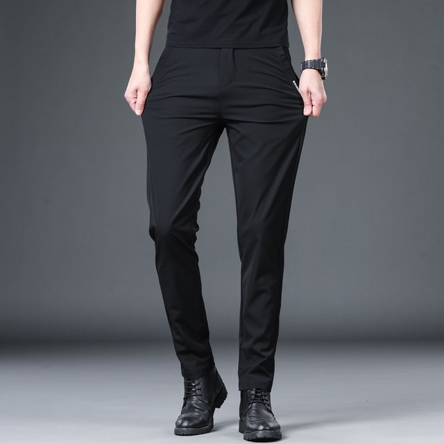 2023 Summer Pants Mens Stretch Slim Fit Elastic Waist Formal Business  Classic Thin Casual Trousers Male Black Gray 28 3 size 30 Color Black