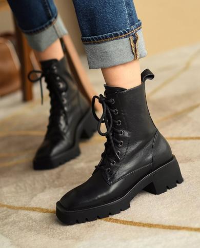 Square toe lace on sale up boots womens