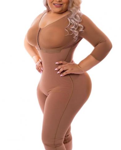Full Body Fajas Colombianas In Powernet With Bra Knee Length Bodyshaper  Compression Garment Gaine Amincissante Femmebody size XL Color Orange