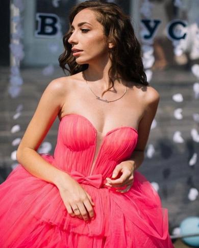 Hot Pink Tulle Dress For Women Vestidos De Mujer Casual Heart