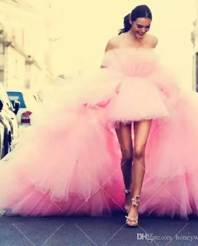 open lace back dress Off Shoulder Ruffle Pink Lace Long Prom Dresses with High Slit, Off th –  Shiny Party main image 0