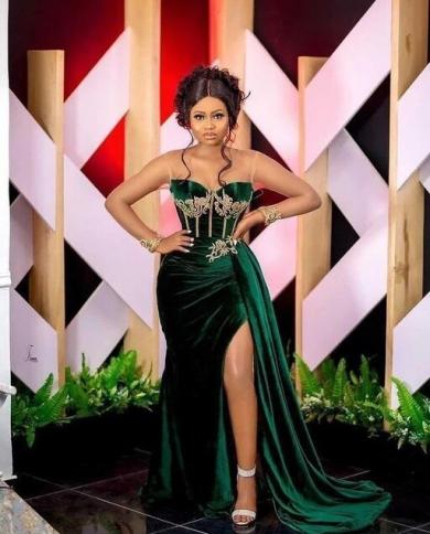 Dark Green Lace Beaded Arabic Aso Ebi Green Velvet Prom Dress For 2023  Evening Formal Party, Reception, Birthday, And Engagement Robe De Soiree  ZJ324 From Chic_cheap, $156.45