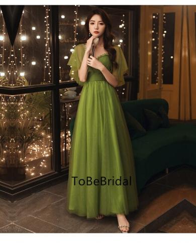 Tobebridal New Bell Sleeve Grass Green Girly Princess Bridesmaid Dress  Shiny Beaded Straps A Line Performance Prom Dress Color Green US Size 2