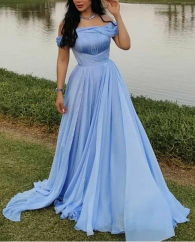 Vintage Long Chiffon Evening Dresses A Line Off The Shoulder