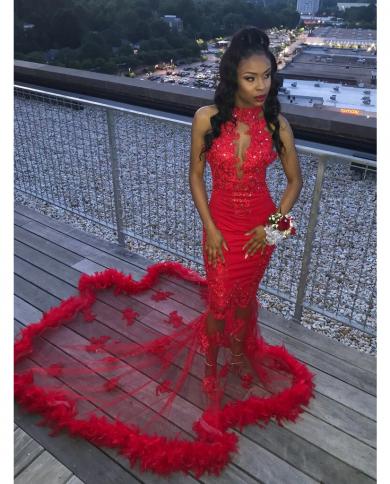 chinese dress ladies Berylove Women Black Red Bridesmaid Dress with Lace-Up Back Spaghetti Straps Beaded Mermaid Maxi Wedding Guest Dress, Black Red / US12