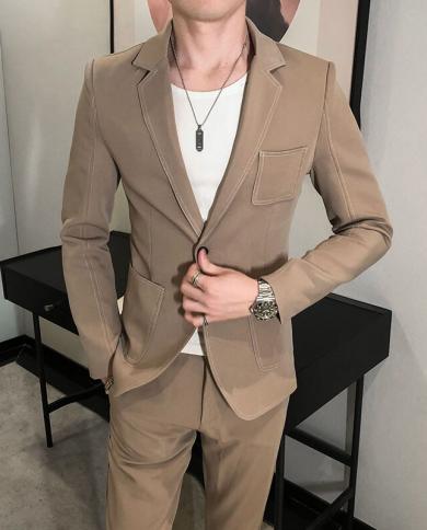 Tops + pants) spring and summer new men's single button sleeve youth hair  stylist Korean Slim suit suit two-piece - OnshopDeals.Com