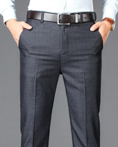 מכנסיים חדשים לעסקים חליפת מזדמנים גברים מוצק מותן גבוה ישר מכנסיים רשמיים משרדיים חליפת גברים בסגנון קלאסי מכנסיים ארוכים