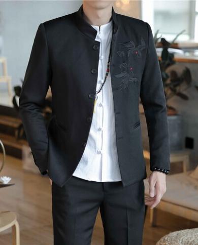 Chinese Style Print Men Shirt Set Plus Size Men Clothing Casual Loose  Streetwear Jacket Pants Suit Two Pieces Sets