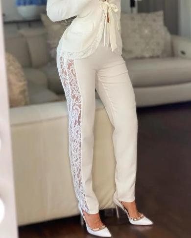 Pants Woman Summer 2023 Crochet Lace Patch Pants Elegant High