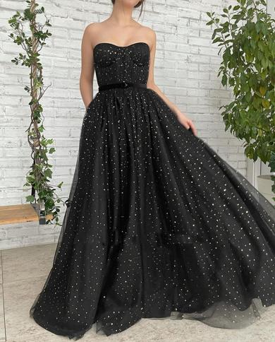 strapless open back dress Black Prom Dresses,Lace Prom Dress,Floral Prom Dress,Princess Prom Dre