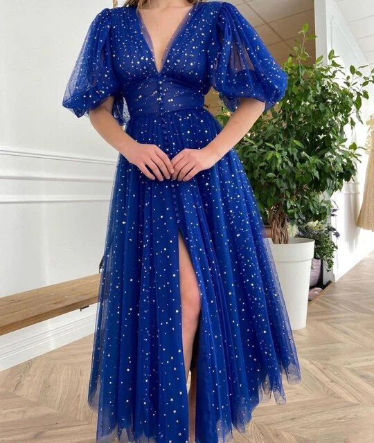 Royal blue puffy dress hot sale short