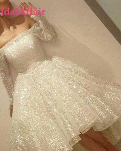 bridalaffair glitter שמלות נשף שרוולים מלאים נצנצים vestido de festa שנהב שמלת מסיבה אלגנטית שמלת ערב באורך הקרסול