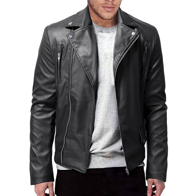 leather jacket with long sleeves