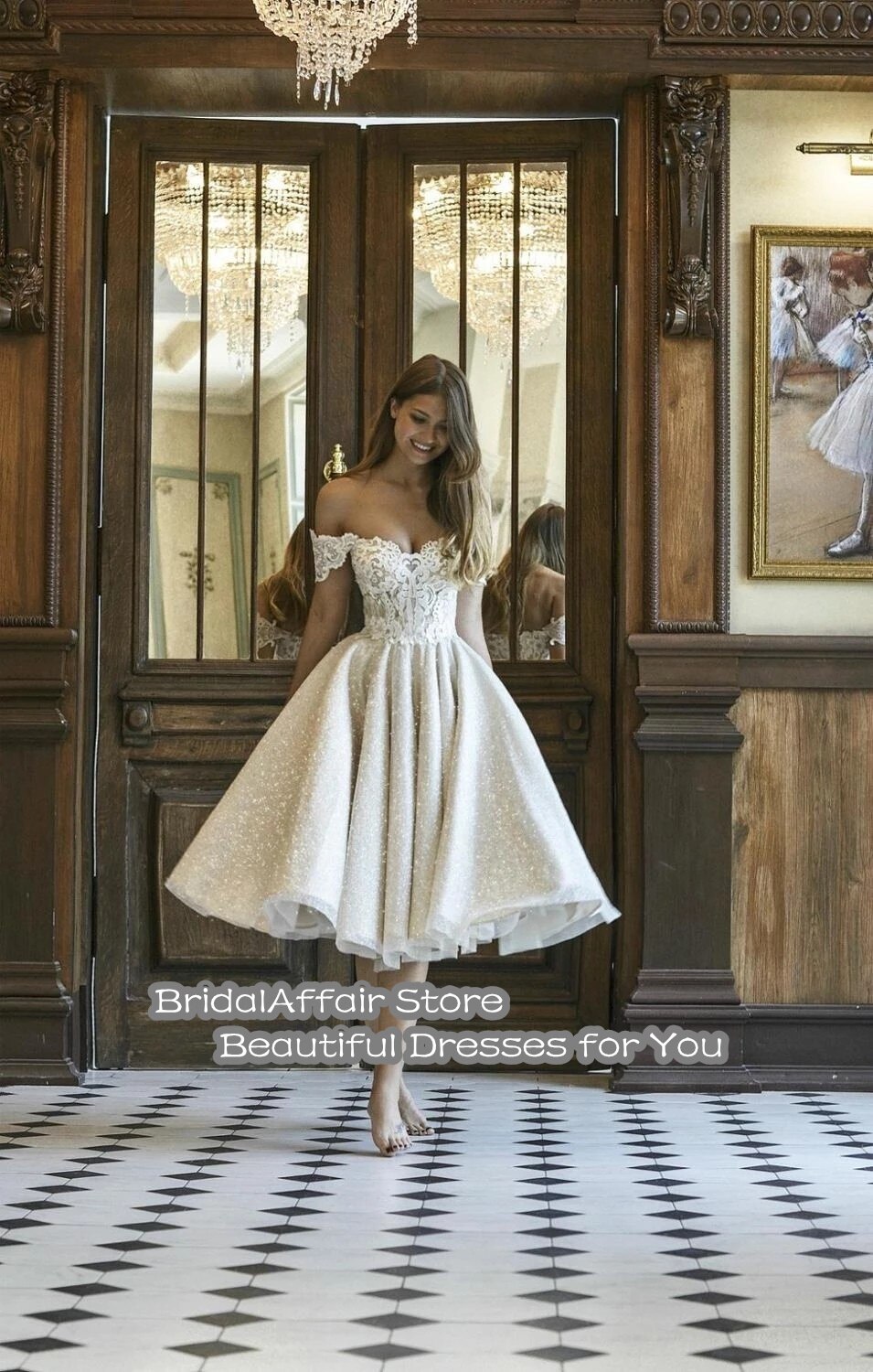 Short Wedding Dresses Elegant Lace Appliqued Shiny Bridal Gowns Princess  Party Dress Off The Shoulder Beach Glitter Gown Color Black US Size 24W