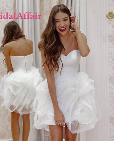 bridalaffair מקסים טול קו שמלת נשף סלסולים מתוקה חסרת גב מיני בנות קצרה שמלת חזרה הביתה קפל לבן אבא