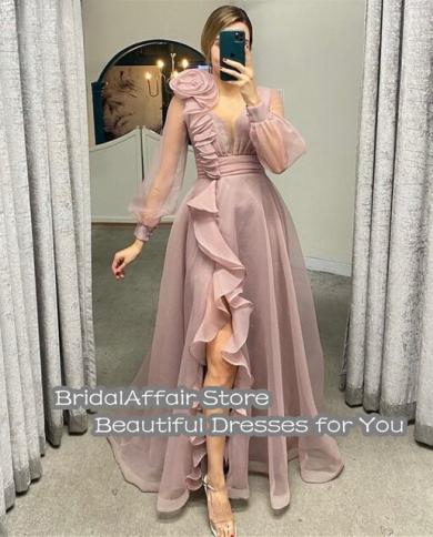 V-neck Long A-line Side Slit Dusty Pink Prom Dresses V-neck Long A-line Side Slit Dusty Pink Prom Dresses