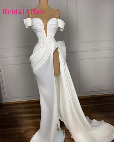 bridalaffair שמלת ערב לבנה בתולת ים מהכתף V צווארון גבוה מפוצל ארוך דובאי נשים רשמית סאטן מסיבת משי