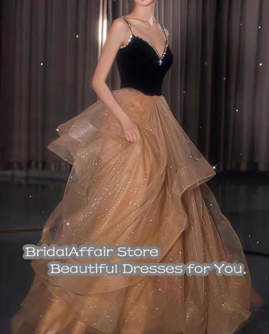 Bridalaffair Shiny Black And Champagne Prom Dresses A Line Tiered