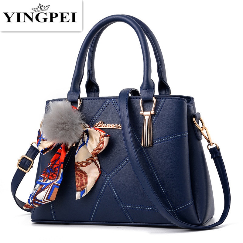 Yingpei Women Bag Leather Handbags Messenger Bags Shoulder Bag Famous Brands Top Handle Women Handbag Purse Pouch Q Color Black size 31x13x21 cm