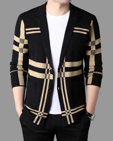 New Mens Spring Knitted Cardigan Highend Brand Fashion Plaid Sweater Coat  Male Autumn Leisure Luxury Sweaters Cardiga size 4xl Color Blue