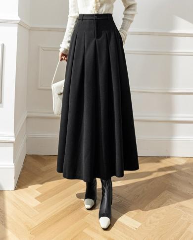 S-XL 3Colors Autumn and Winter 2022 Pencil Long Wool Skirt Womens high  waist A Line Woolen Skirts Saia Feminina+Belt (75072)