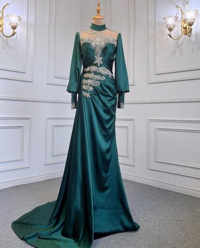 green emerald velvet dress Nude Luxury Long Sleeves Muslim Evening Dresses with Cape SS369A Nude / 22