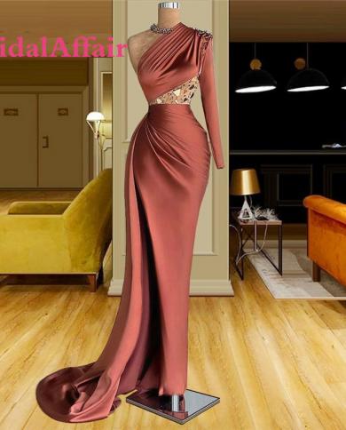 bridalaffair fashion שמלת ערב כתף אחת בתולת ים  נשים שרוולים ארוכים שמלת נשף חרוזים גלימות אלגנטיות ללא גב d