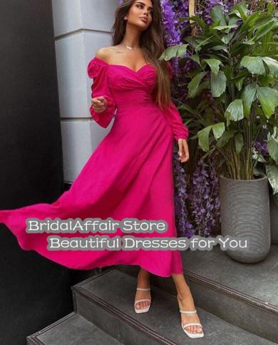 Hot Pink Long Mermaid Chiffon Dubai Prom Dresses Strapless Puff Sleeve  Formal Vestidos De Festa Party Gowns Evening Dres Color Black US Size 16W