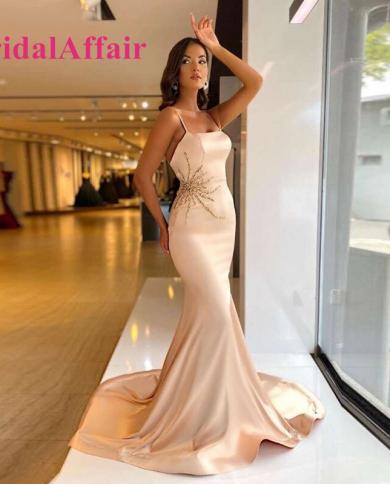 bridalaffair שמלות ערב מודרניות  רצועת ספגטי חרוזים בתולת ים שמפניה שמלת נשף שמלת מסיבת סלבריטאים בהתאמה אישית