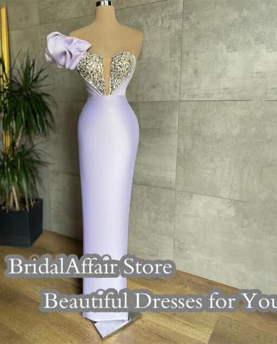 Bridalaffair Shiny Lavender Mermaid Evening Dresses Ruched Beaded