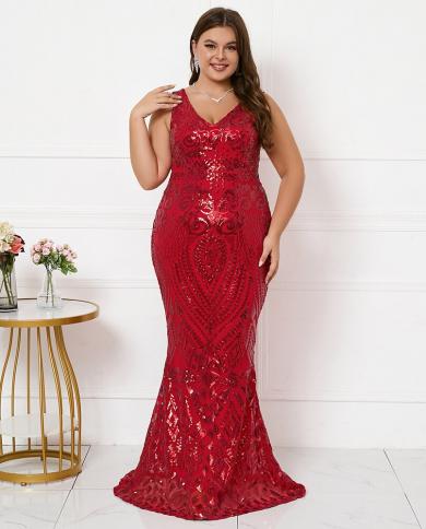 Plus Size V Neck Stretch Dress Burgundy Sequin Evening Dress Elegant Sleeveless Party Maxi Dress Long Prom Dress Color Gold US Size 12 Plus Size V Neck Stretch Dress Burgundy Sequin Evening Dress Elegant Sleeveless Party Maxi Dress Long Prom Dress Color Gold US Size 12