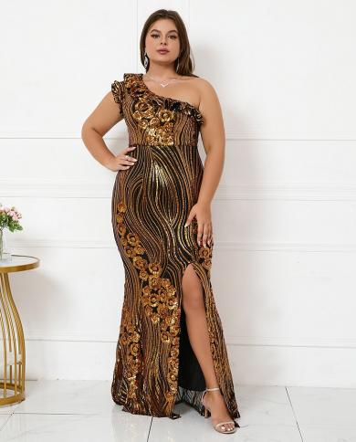 green emerald velvet dress Plus Size Luxury Gold Sequin V-Neck Evening Dress