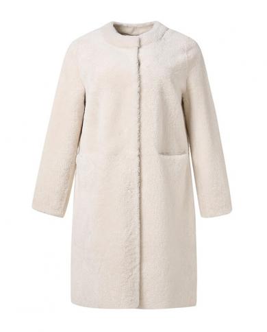 מעיל שרלינג חורף לנשים ארוך 100 צמר פרווה טבעית מעילי טרנץ לגברת מעיל עור כבש אמיתי mh5158l