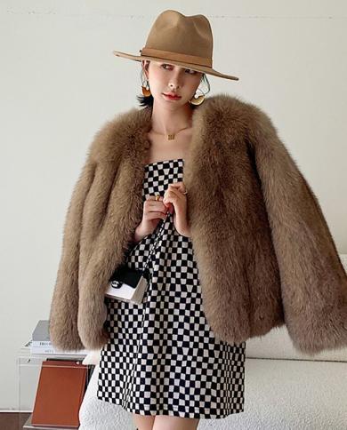 מעילי חורף לנשים  סגנון חדש יוקרה עבה מעילי פרוות שועל חמים גברת מעיל עליון מלא פולן באיכות גבוהה s5048
