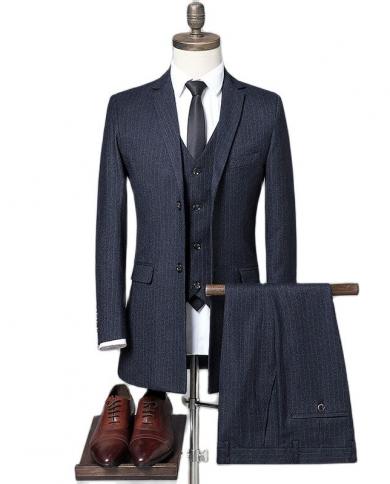  זקט סט 3 חלקים חליפת אפוד מכנסי גברים ברמה גבוהה בסגנון בריטי עסקי קזואל זכר בלייזרים ארוכים מעיל מכנסיים wai
