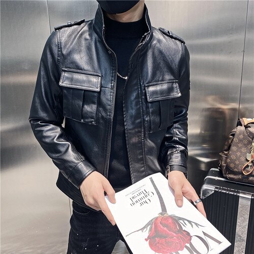 2023 Top Grade New Brand Designer Casual Fashion Pu Fashion Leather Jacket Men Motorcycle Classic Coats Mens Clothing S size 4xl Color Black