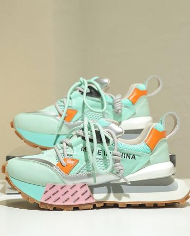  אופנה colorblock רשת נושמת מגפיים מסורבלים אביב גובה חדש הולך וגדל מדרס נעלי נשים מזדמנים נעלי נשים התעמלות