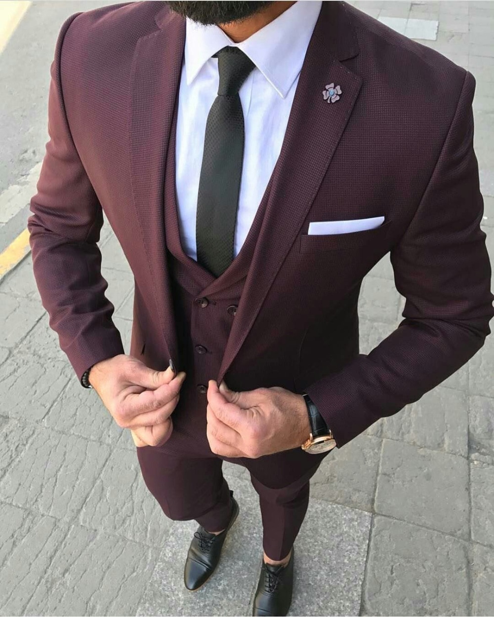 Latest Coat Pant Designs Business Men Suit Prom Slim Fit 3 Piece Groom Dress Men Wedding Suits Blazer T size XS Color Dark Grey