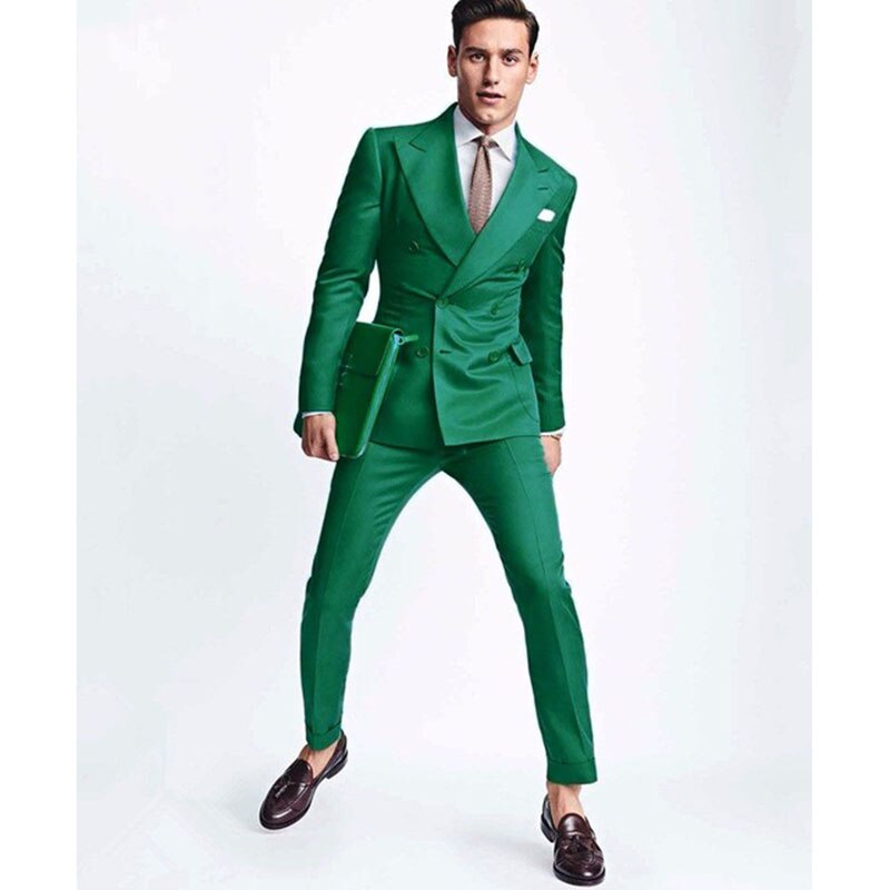 Fluorescent Green Men's Suit Jacket and Pant Set, Double Breasted Custom  Made Formal Suits for Wedding and Business