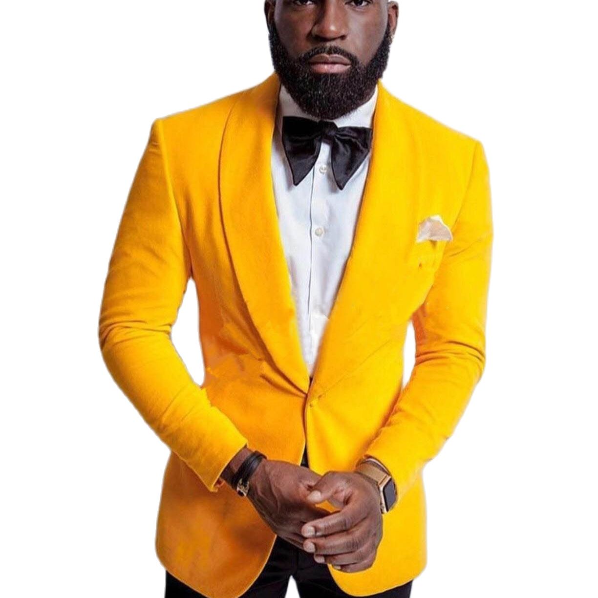 Plus Size Men's Suit Yellow Velvet Jacket 2 Pieces Wedding Evening Party  Blazer