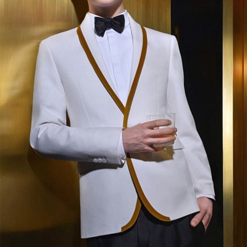 White tuxedo jacket 2025 with gold lapel